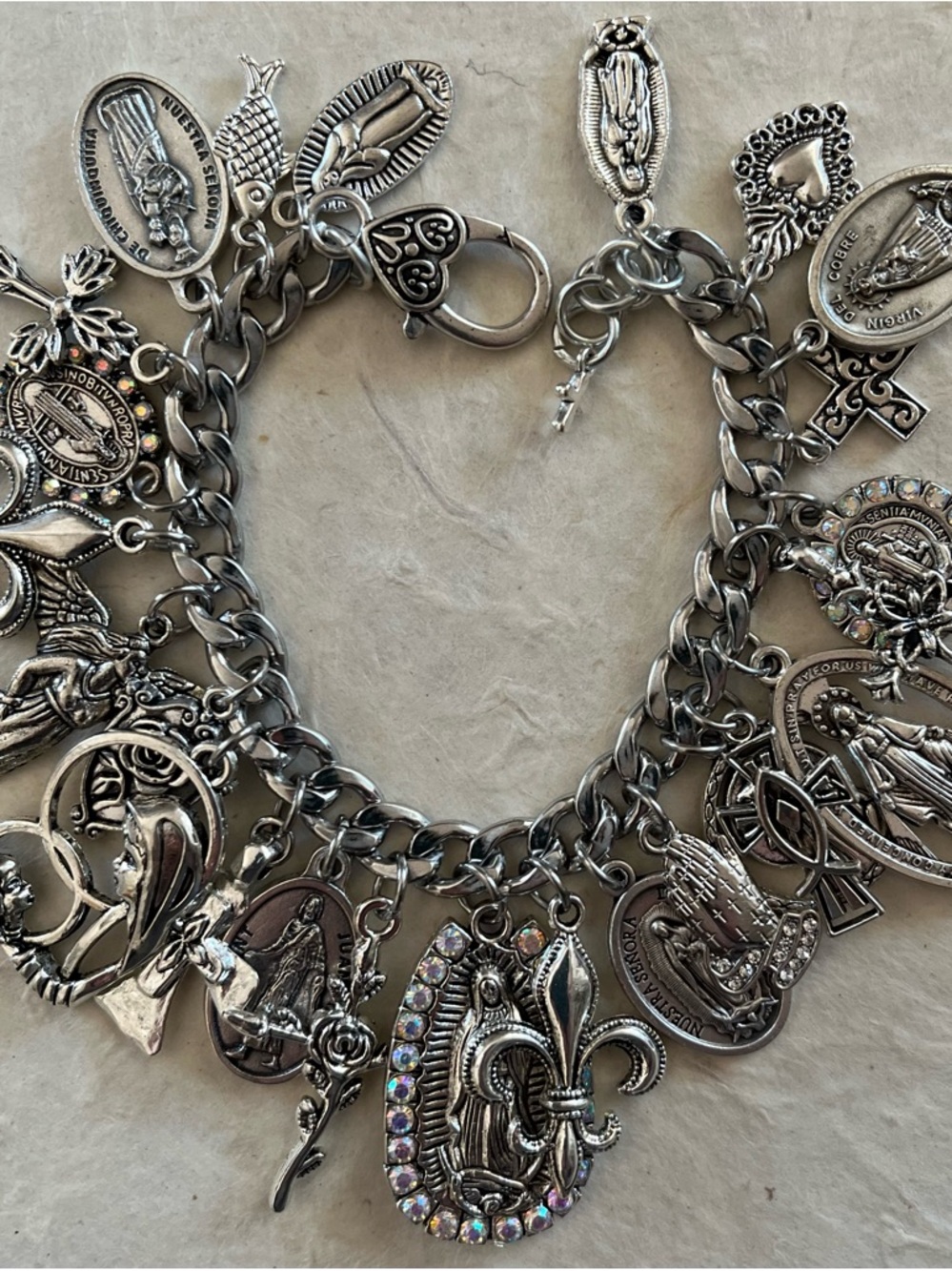 Charm Bracelet, Guadalupe, Saints Crosses Silver Tone Catholic All Saints Day - Picture 12 of 16
